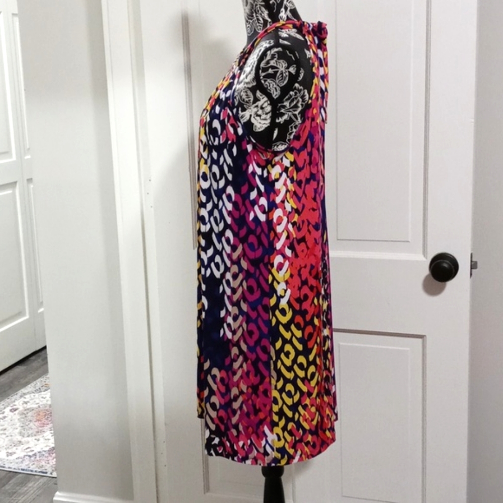 🌈Trina Turk🌈 - Juju Multicolor Geometric Print Halter Tie Knit Stretch Dress - Picture 6 of 12